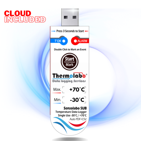 Enregistreur de température USB. Edition des rapports de température PDF + CSV. Enregistrement température 100 jours pour la chaîne du froid. Cloud de gestion intégré.