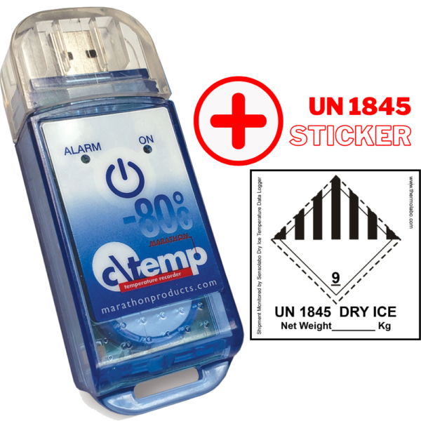 Enregistreur de température autonome carbo glace glace sèche USB et autocollant UN 1845 Sensolabo Dry-Ice Data logger