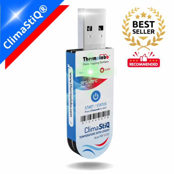 Enregistreur de température USB ClimaStiQ® Thermolabo – Plage -30°C à +70°C, usage unique
