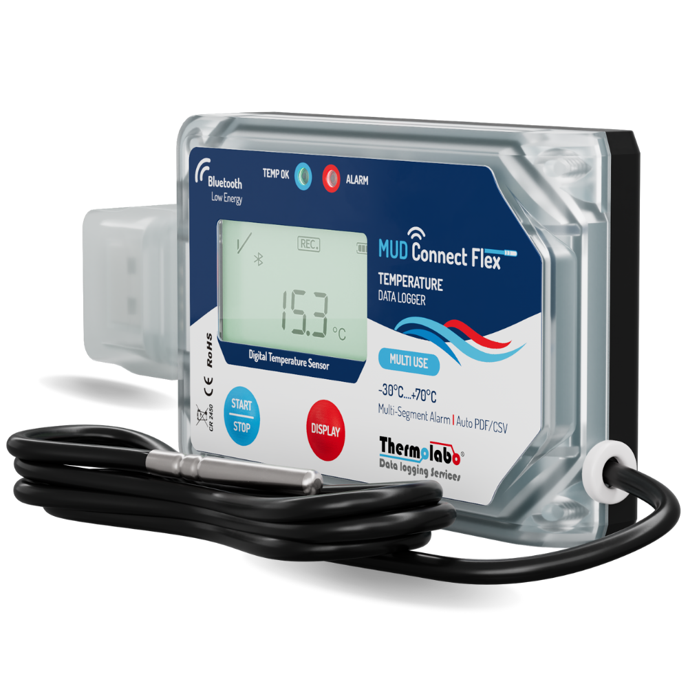 Enregistreur température Bluetooth et USB MUD Connect Flex avec sonde externe – multi-usage – -30 à +70°C