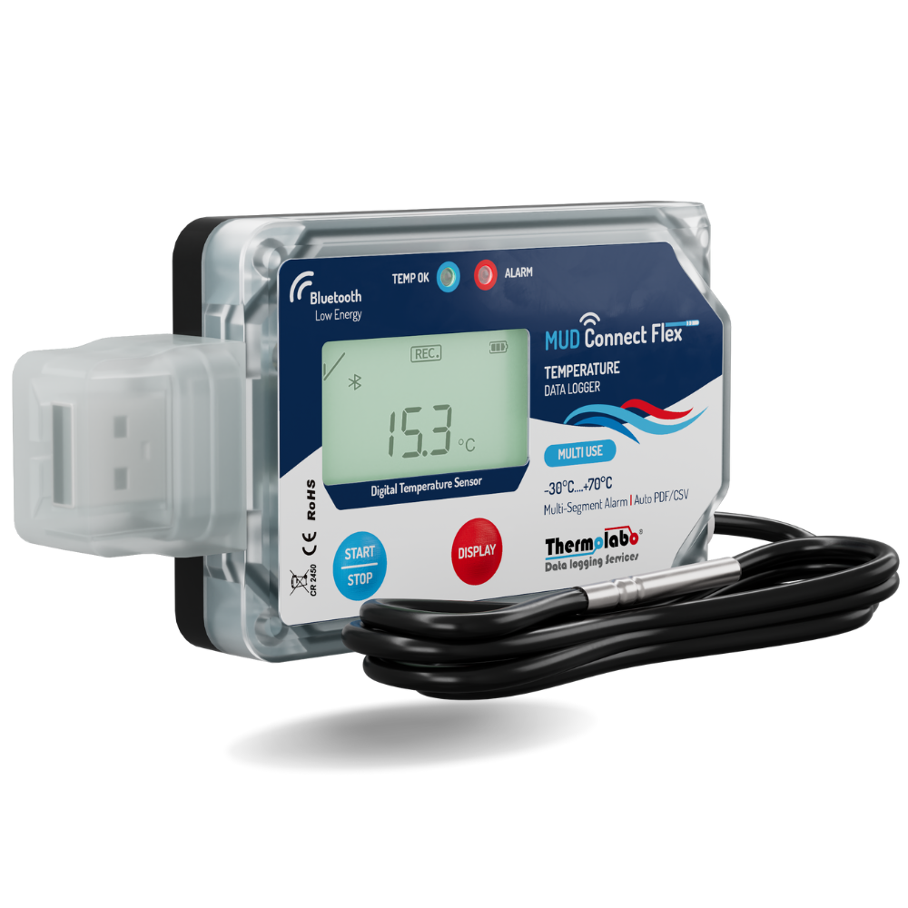 Enregistreur température Bluetooth MUD Connect Flex avec sonde externe – multi-usage – -30 à +70°C