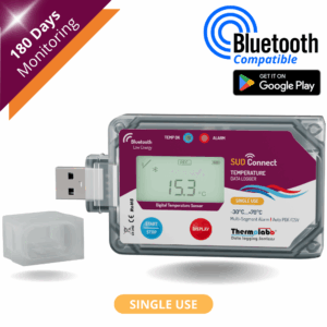 Enregistreur de température Bluetooth SUD Connect – usage unique – 180 jours – export PDF – capteur USB